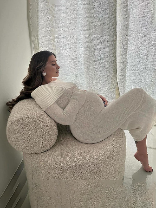 fotobeyou Off Shoulder Slit Flare Sleeve Bodycon Elegant Photoshoot Baby Shower Maternity Maxi Sweater Dress