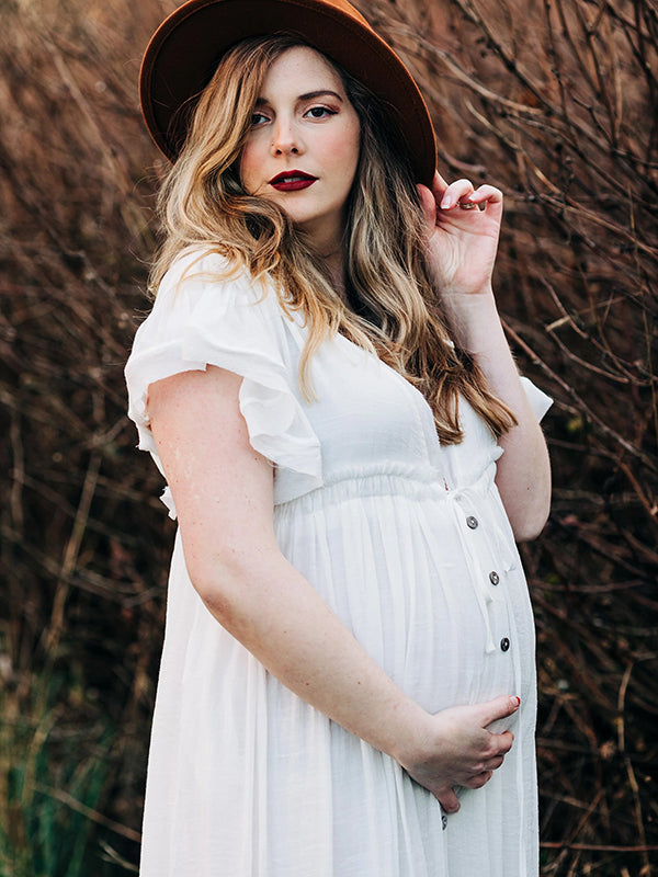 fotobeyou White Deep V Neck Button Down Boho Beach Bikini Cover Up Dress Party Photoshoot Maternity Dress