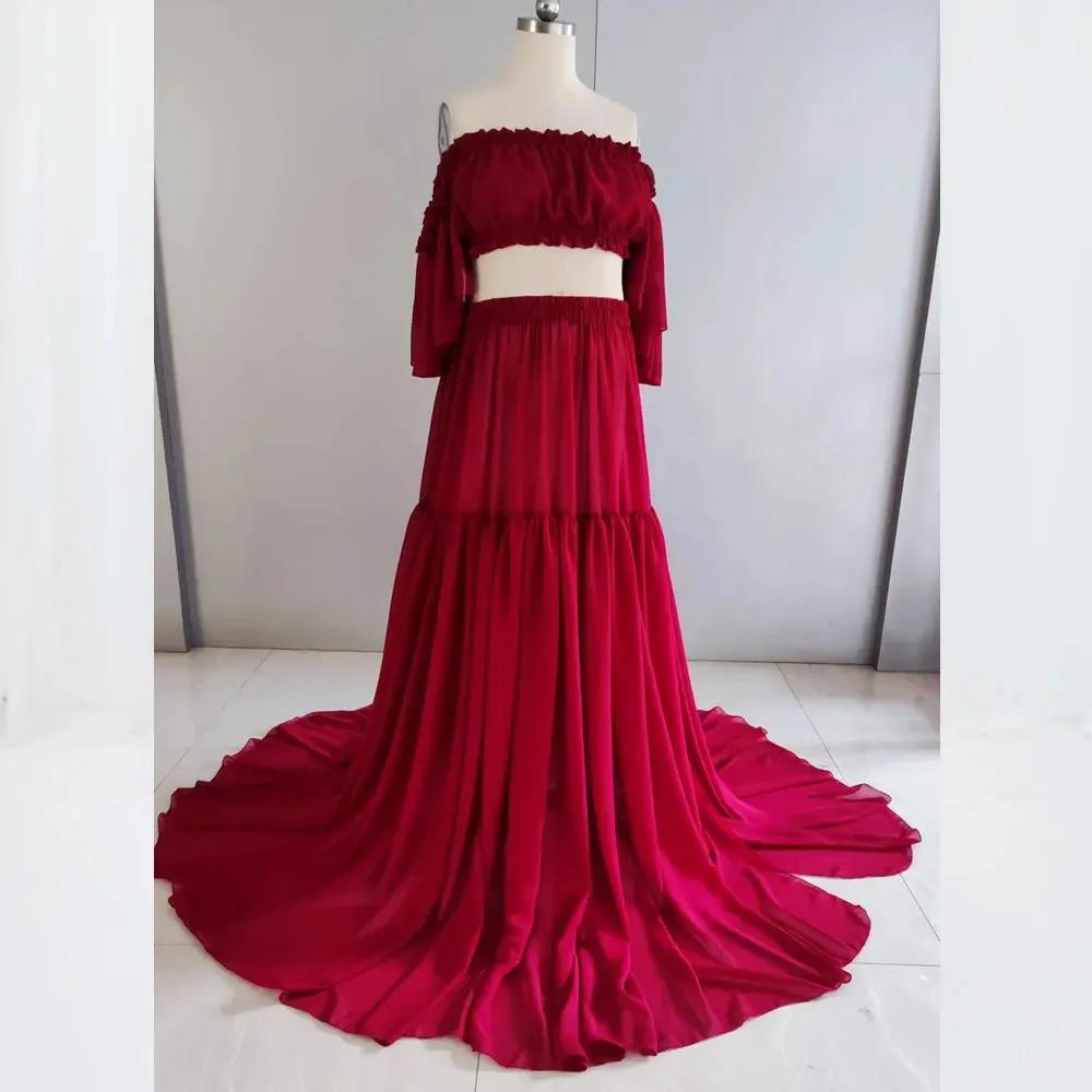 Elegant Off-Shoulder Chiffon Maternity Gown