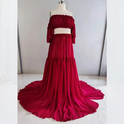 Elegant Off-Shoulder Chiffon Maternity Gown