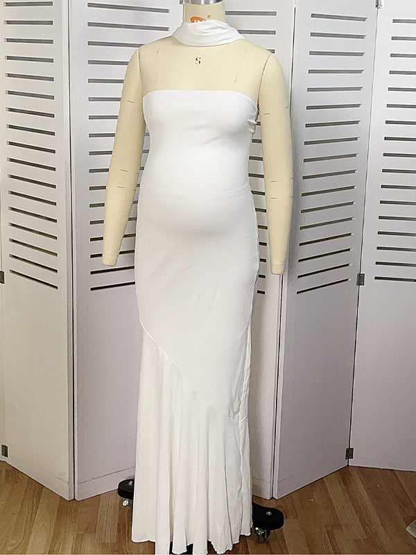 fotobeyou Ivory White Bandeau Strapless Mermaid Dress With Scarf Cocktail Maternity Maxi Dress
