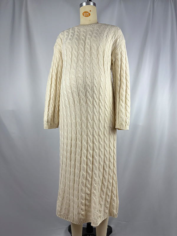 fotobeyou Apricot Knit Ribbed Elegant Going Out Cozy Casual Maternity Sweater Maxi Dress