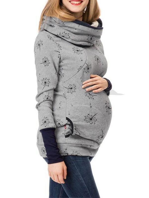 fotobeyou Nursing Sweatshirt Dandelion Pockets turtleneck Pregnant Maternity Top