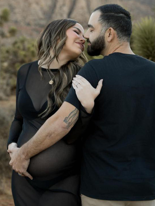 fotobeyou Black Tulle Pregnancy Dress Grenadine Sheer?Maternity?Photoshoot Dress