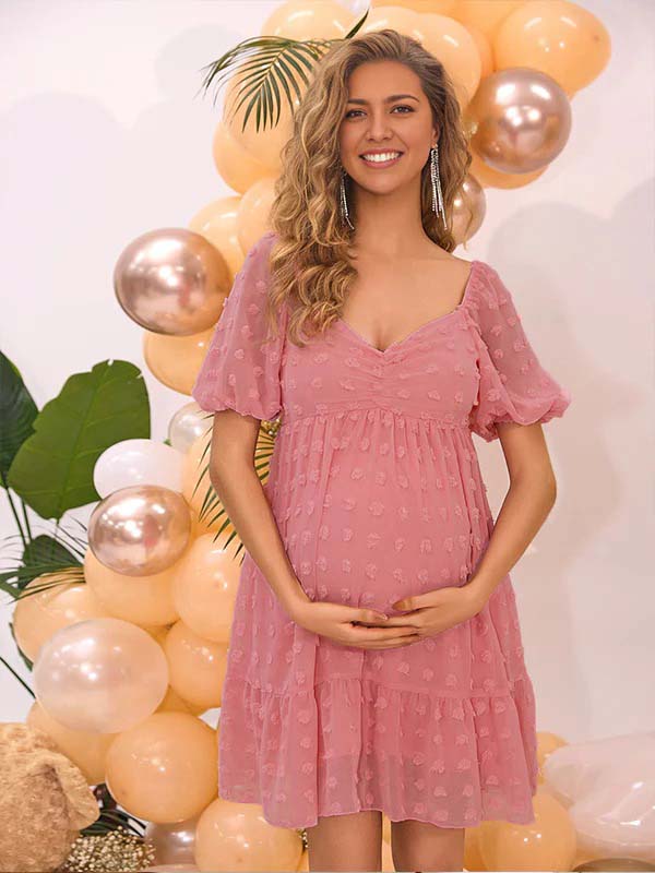 fotobeyou Ruffle Peplum Polka Dot Maternity Mini Dresses