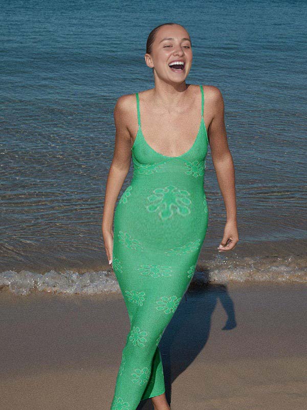 fotobeyou Green Spaghetti Strap Tribal Vacation Beach Maternity Photoshoot Maxi Dress