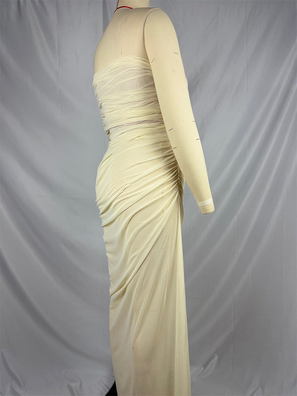 fotobeyou 2-in-1 One Shoulder Side Slit Grenadine Sheer Photoshoot Maternity Maxi Dress