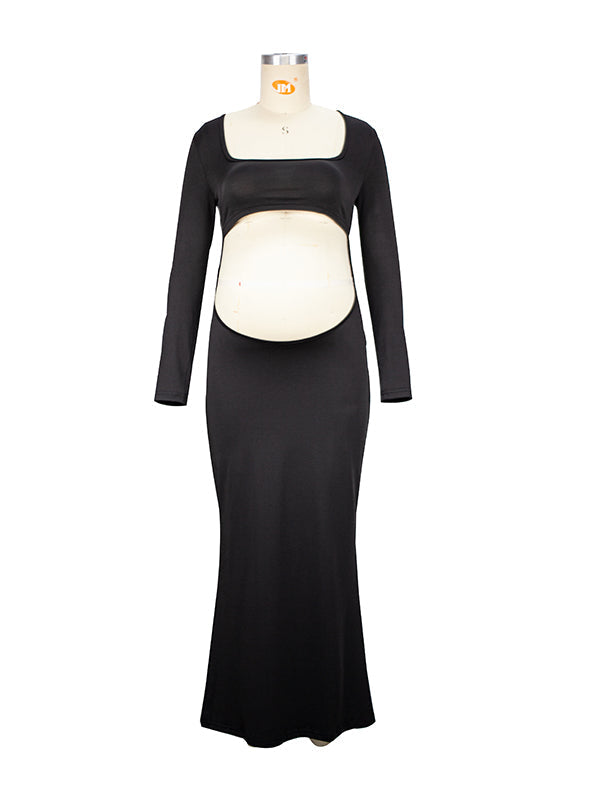 fotobeyou Black Cut Out Mermaid Crop Long Sleeve Backless Bodycon Cocktail Club Party Photoshoot Maternity Maxi Dress