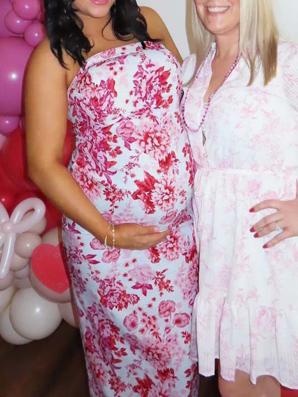 fotobeyou Red Strap Stamp Open Back Side Slit Banquet Baby Shower Maternity Photoshoot Maxi Dress