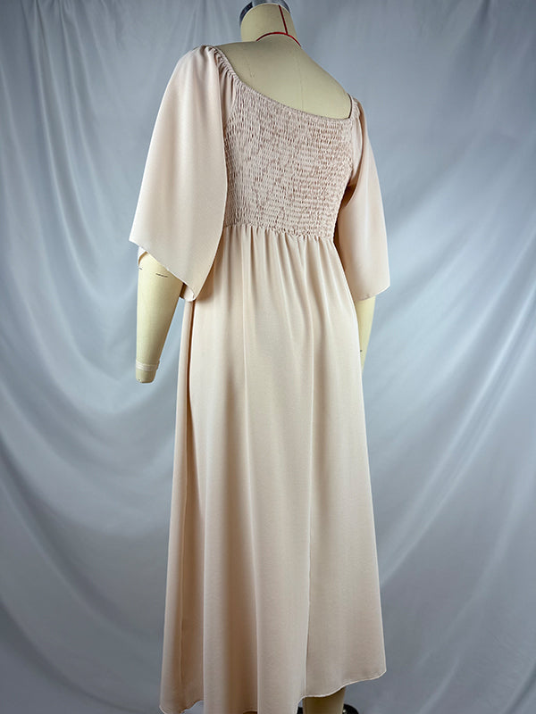 fotobeyou Beige  Bow Flutter Sleeve Plus Photoshoot Maternity Maxi Dress