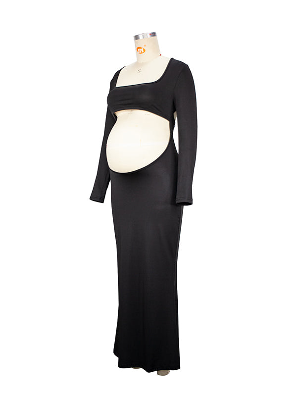 fotobeyou Black Cut Out Mermaid Crop Long Sleeve Backless Bodycon Cocktail Club Party Photoshoot Maternity Maxi Dress
