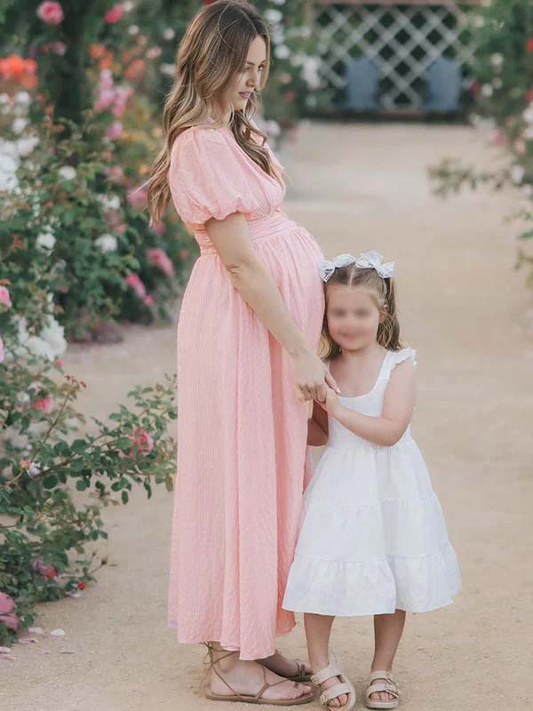 Single Breasted A-Line Slit Sweet Maternity Photoshoot Maxi Dress