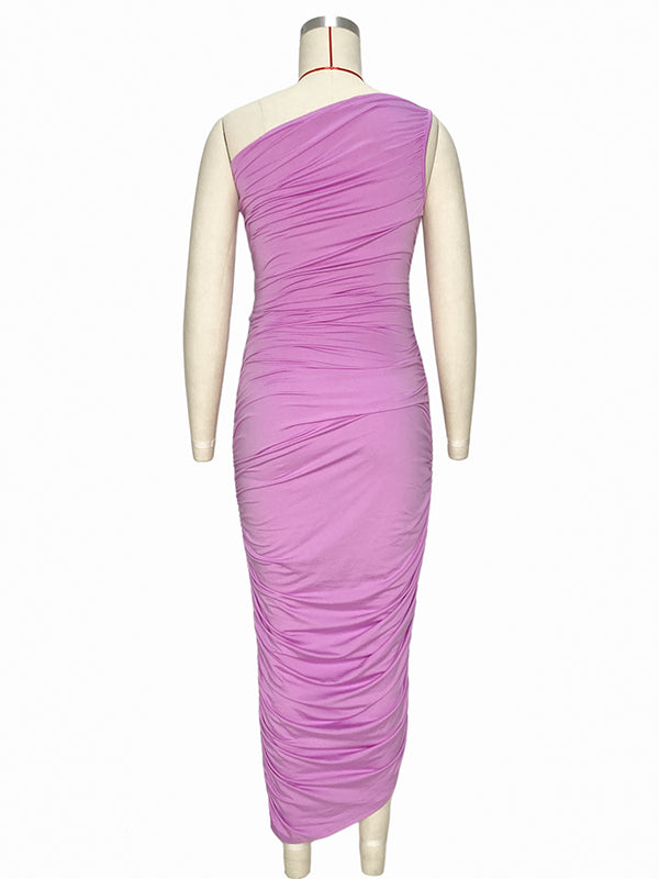 fotobeyou Lavender Ruched One Shoulder Irregular Ruffle Bodycon Elegant Baby Shower Party Maternity Midi Dress