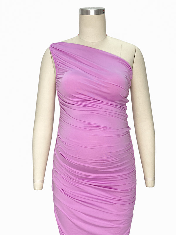 fotobeyou Lavender Ruched One Shoulder Irregular Ruffle Bodycon Elegant Baby Shower Party Maternity Midi Dress
