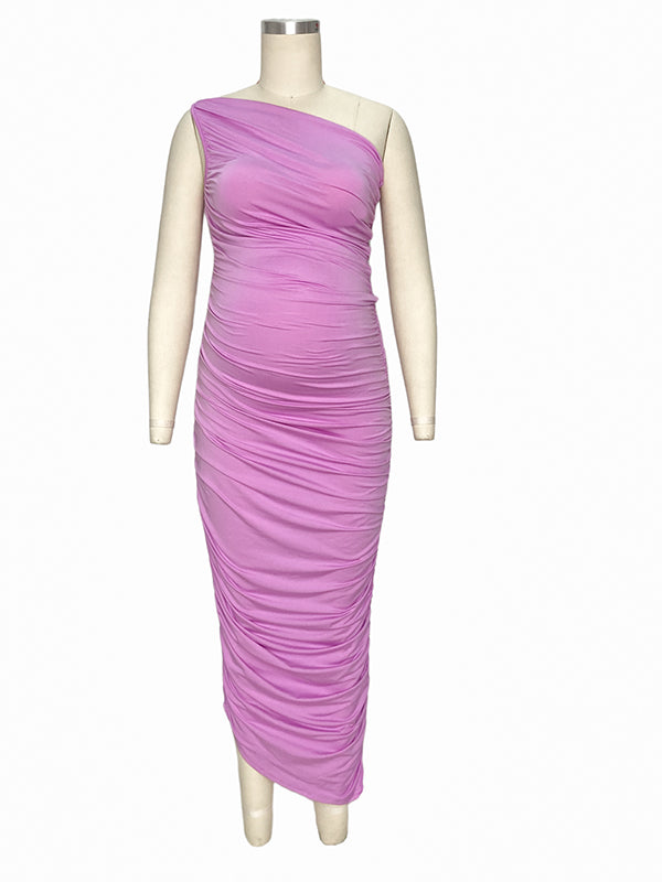 fotobeyou Lavender Ruched One Shoulder Irregular Ruffle Bodycon Elegant Baby Shower Party Maternity Midi Dress