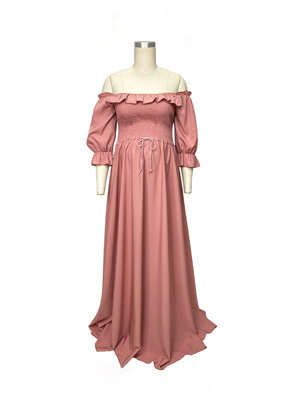 fotobeyou Pink Boho Flowy Bump Friendly Off Shoulder Photoshoots Maxi Dress