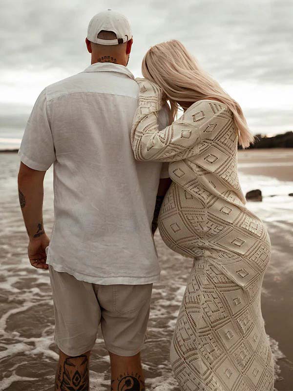 Apricot Cut Out Sheer Knit Photoshoot Maternity Maxi Dress