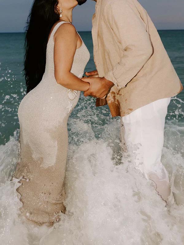 fotobeyou Knit Shell Pearl Pattern Sparkly Photoshoot Maternity Maxi Dress