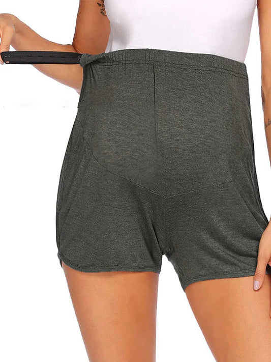 fotobeyou Solid Color Over The Belly Side Slits Pockets High Waisted Workout Cozy Pants Casual Maternity Shorts