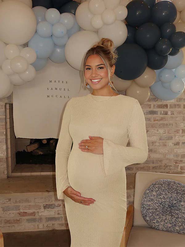 fotobeyou Pleated Flare Sleeve Mermaid Baby Shower Maternity Maxi Dress