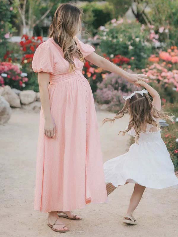 Single Breasted A-Line Slit Sweet Maternity Photoshoot Maxi Dress
