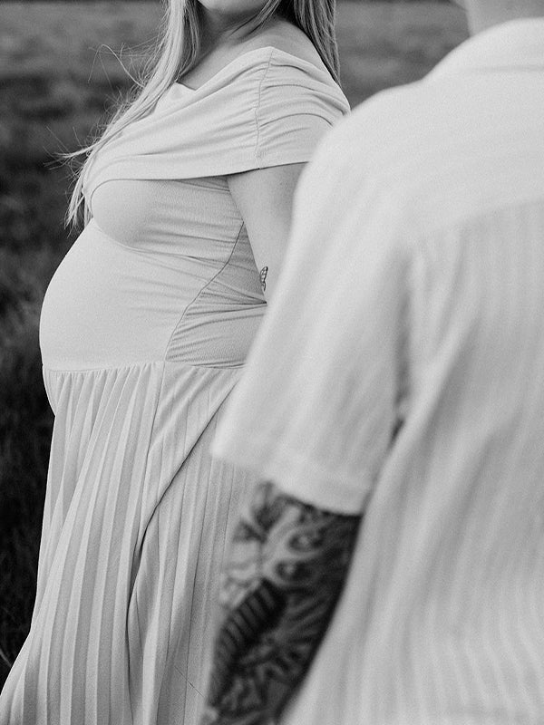 Apricot  Ruched Pleated Maternity Photoshoot Plus Size Maxi Dress