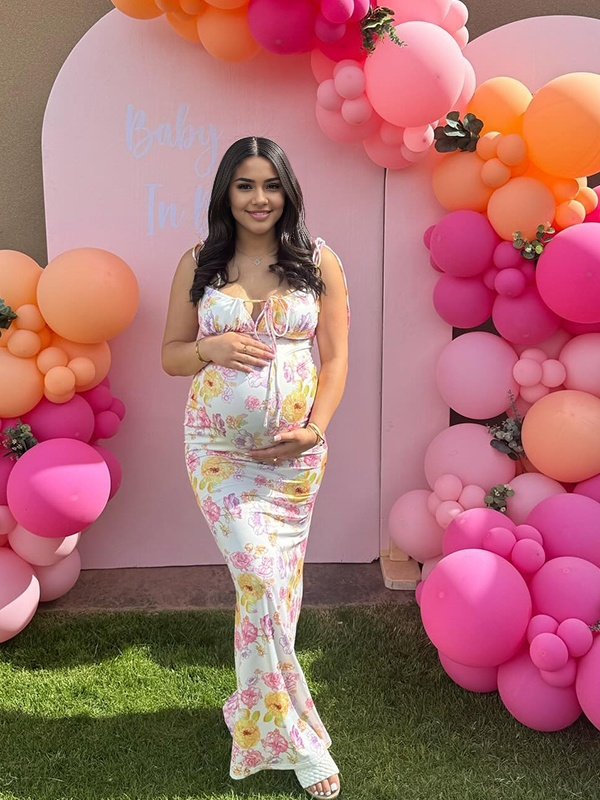 fotobeyou Yellow Crushed Flower Spaghetti Strap lace-up Ruched Banquet Party Baby Shower Maternity Photoshoot Maxi Dress