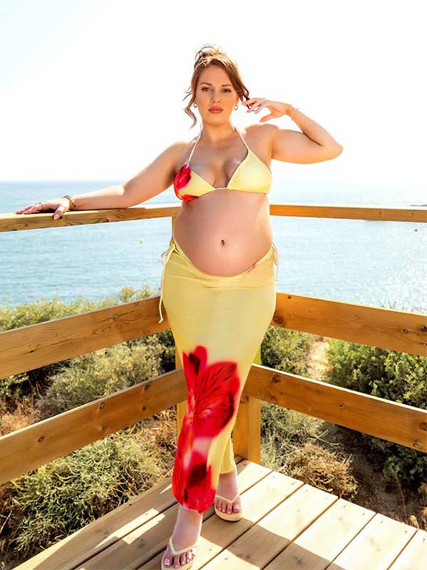 fotobeyou Light Yellow 3 Pieces Flowers Bikini Maternity Swimwear