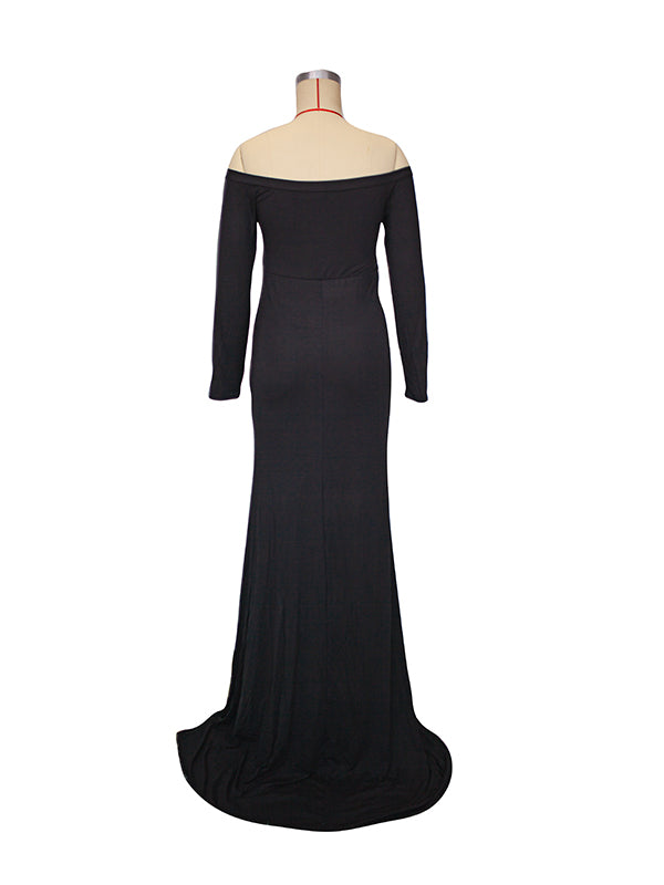 fotobeyou Side Split Mermaid Off Shoulder Bodycon Photoshoot Maternity Maxi Dress