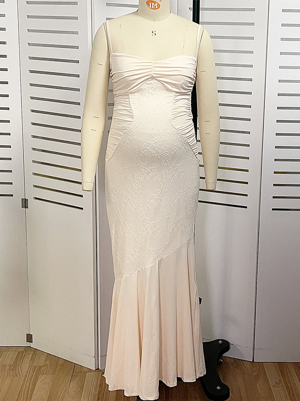 fotobeyou Ivory White Lace Corset Ruched Cami Mermaid Elegant Wedding Gown Maternity Photoshoot Baby Shower Maxi Dress