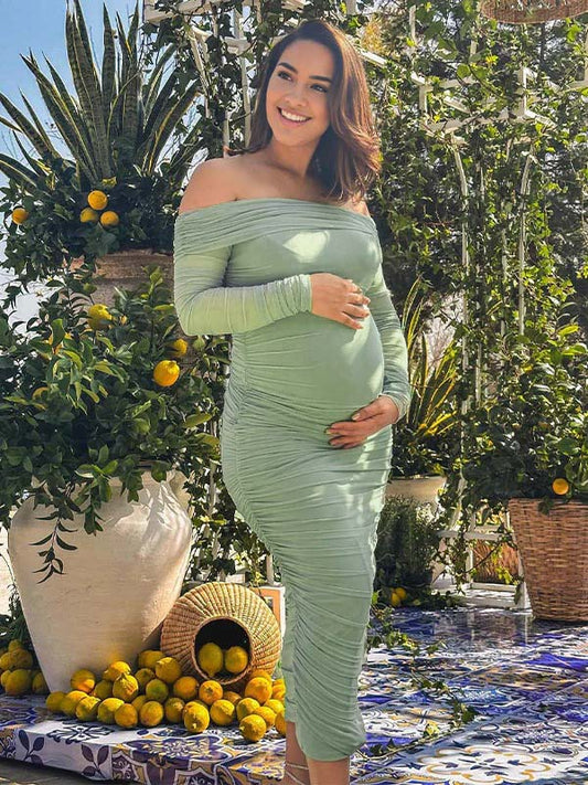 fotobeyou Tutu Grenadine Back Slit Bodycon Baby Shower Maternity Maxi Dress
