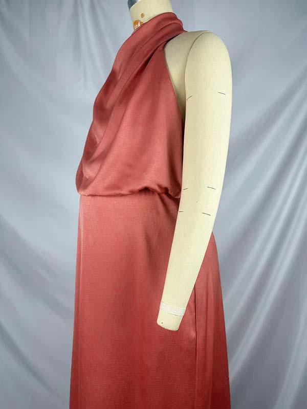 Pink Satin Asymmetric Shoulder Elegant Maternity Photoshoot Maxi Dress