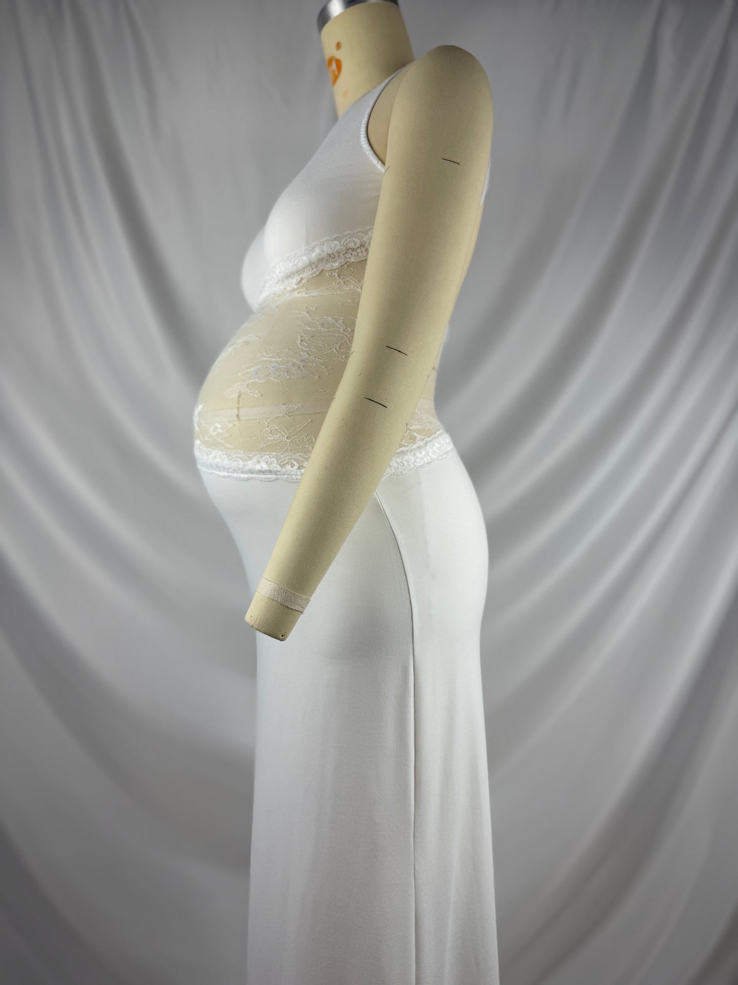 White Splicing Lace Backless Bodycon Maternity Photoshoot Maxi Dress