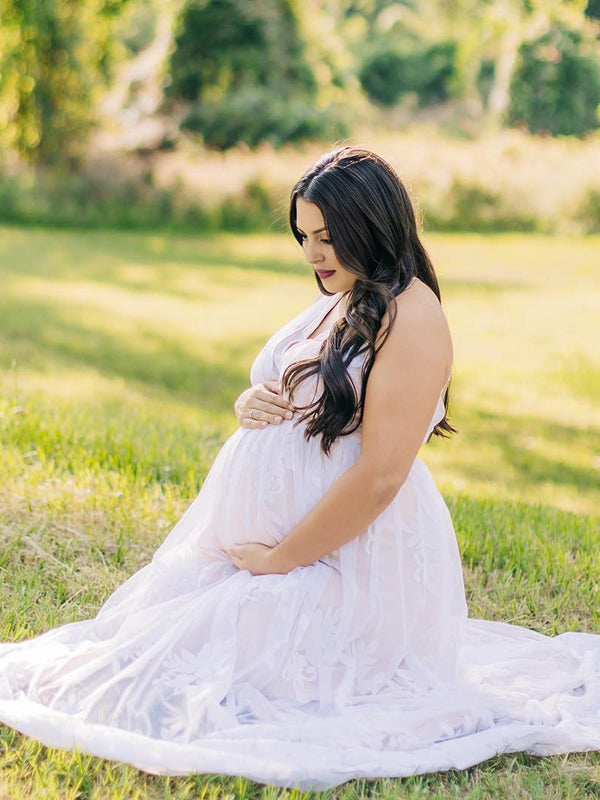 fotobeyou White Lace Boho Specially Maternity Photoshoot Maxi Dress