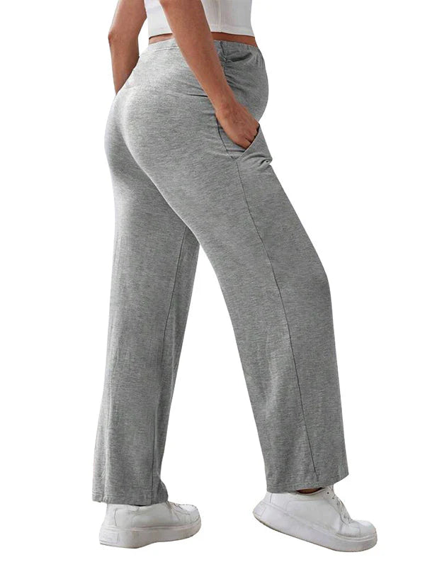 fotobeyou Solid Color Pockets Over The Belly Comfy Loose Wide Leg Cozy Casual Daily Trousers Maternity Yoga Workout Pants