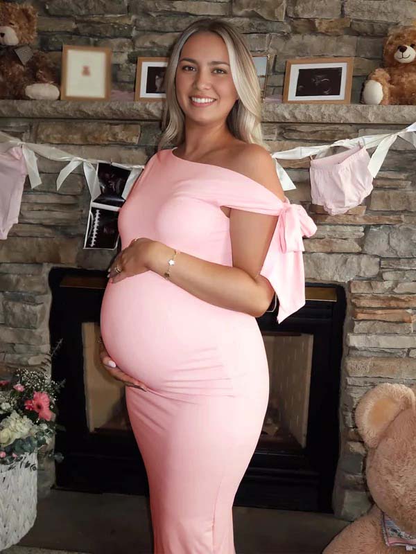 Pink Bowknot One Shoulder Elegant Maternity Baby Shower Maxi Dress