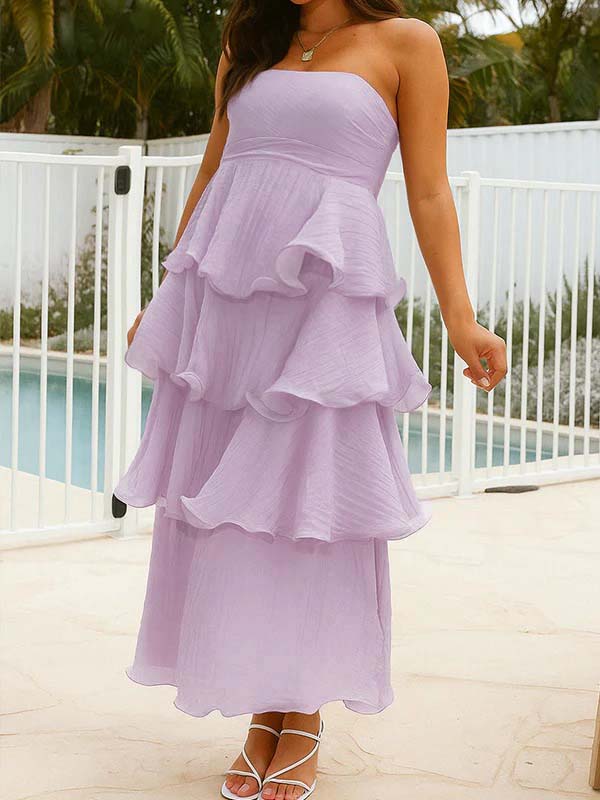 Bandeau Ruffle Tiered A-line Sweet Maternity Baby Shower Maxi Dress