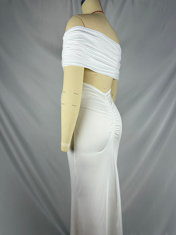 fotobeyou White Ruched Off Shoulder Backless Bodycon Elegant Maternity Gender Reveal Maxi Dress