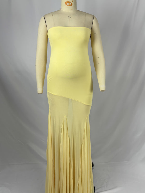 fotobeyou Yellow High Waisted Grenadine Maternity Photoshoot Maxi Dress