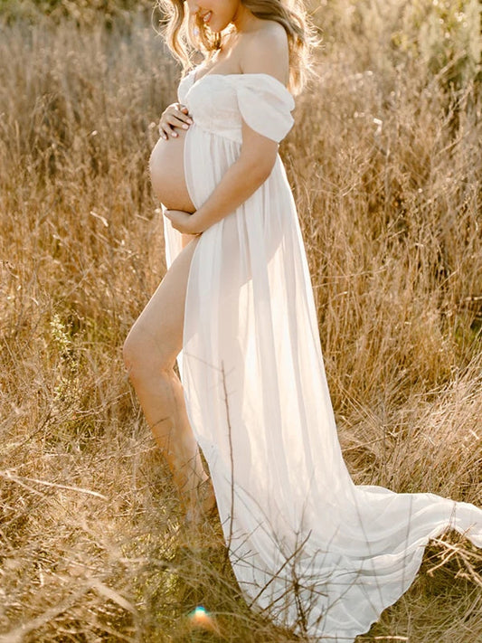 fotobeyou Off-shoulder Grenadine Cross Chest Maternity Dresses For Photoshoot Maxi Dress