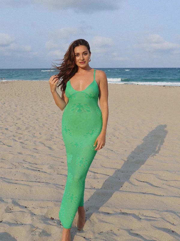 fotobeyou Green Spaghetti Strap Tribal Vacation Beach Maternity Photoshoot Maxi Dress