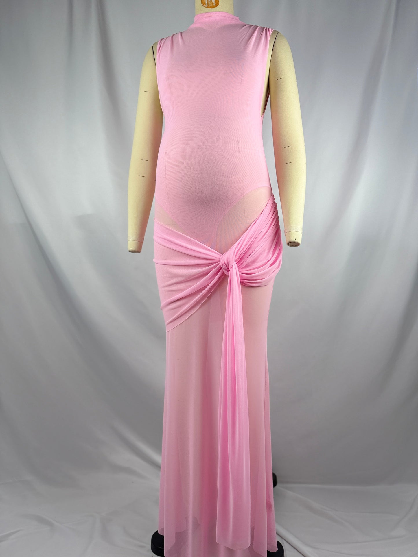 fotobeyou Pink Lace-up Pennant Grenadine Banquet Party Baby Shower Maternity Photoshoot Maxi Dress