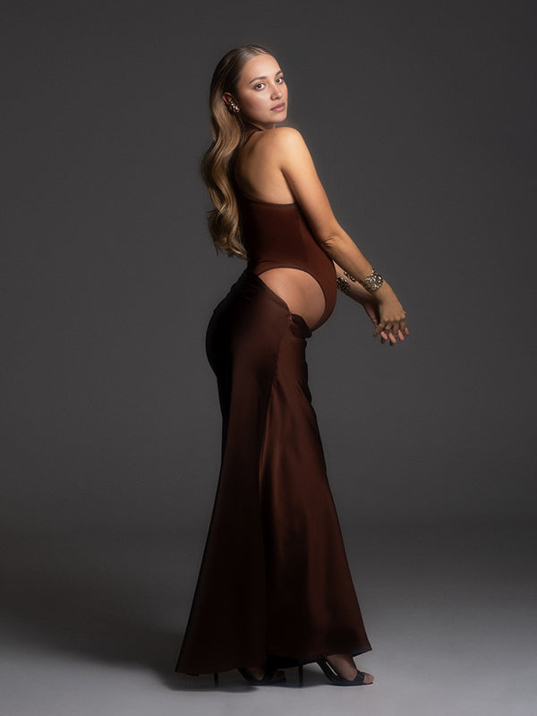 fotobeyou Color Splicing Cut Out Band Neck Bodycon Elegant Party Photoshoot Baby Shower Maternity Maxi Dress