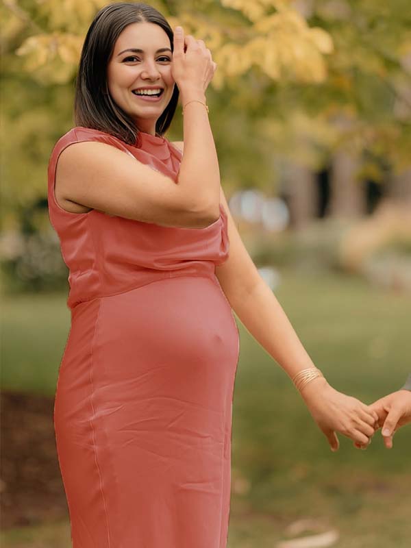 Pink Satin Asymmetric Shoulder Elegant Maternity Photoshoot Maxi Dress