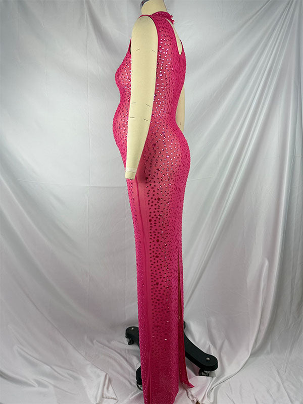fotobeyou Diamond Starry Mandarin Sleeveless Club Party Bodycon Fashion Photoshoot Maternity Maxi Dress
