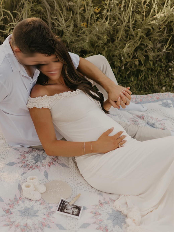 fotobeyou Off Shoulder Irregular Side Slit Bodycon Fashion Photoshoot Baby Shower Maternity Maxi Dress