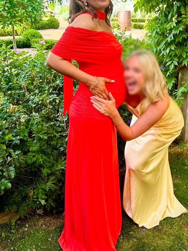 Fotobeyou Oblique Shoulder Ruched Maternity Photoshoot Maxi Dress