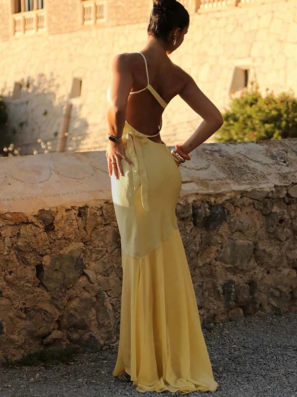 fotobeyou Satin Mesh Patchwork One Shoulder Backless Mermaid Maternity Maxi Dress