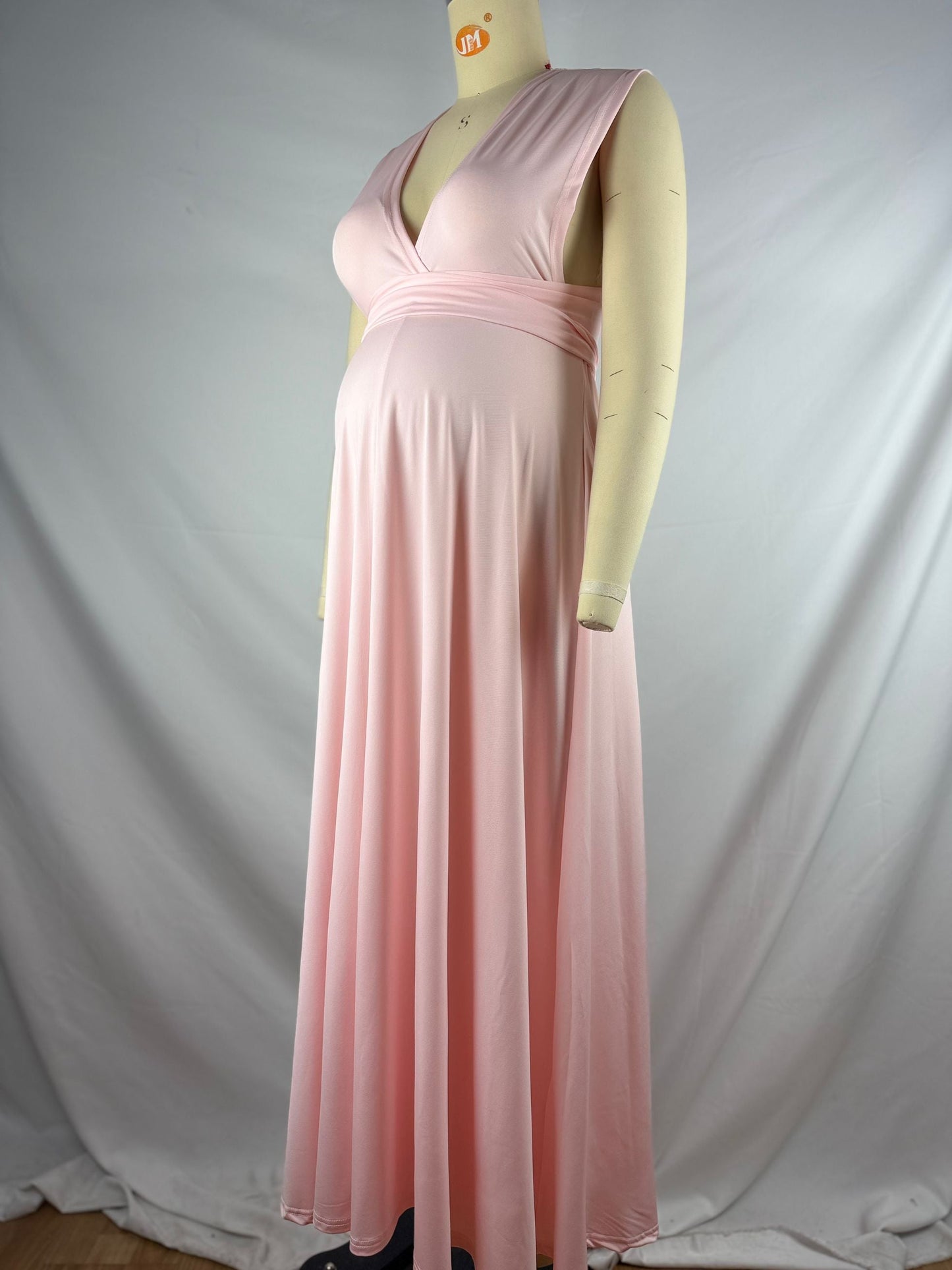 fotobeyou Pink Lace-up Halter Neck Banquet Ceremony Babyshower Maternity Photoshoot Maxi Dress