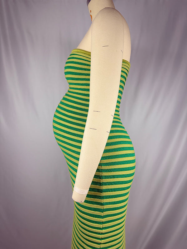 fotobeyou Striped Knitted Bandeau Strapless Bodycon Elegant Maternity Baby Shower Maxi Dress